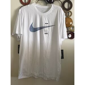 Nike men’s xl white Tshirt with a blue swoosh